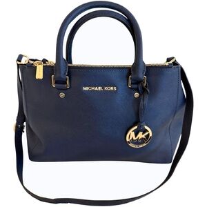 Michael Kors Sutton Medium Saffiano Leather Satchel in Navy